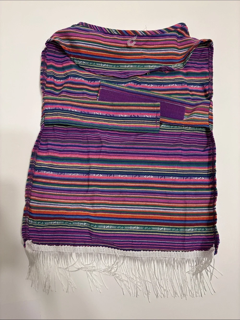 Striped Purple Multicolor Fringe Dog Poncho - M
